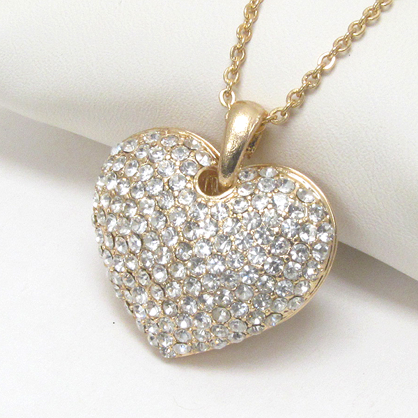 Premier electro plating crsytal stud puffy heart pendant necklace -valentine