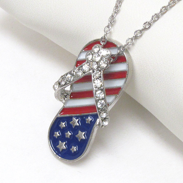 Premier electro plating crsytal and epoxy deco american flag sandal necklace