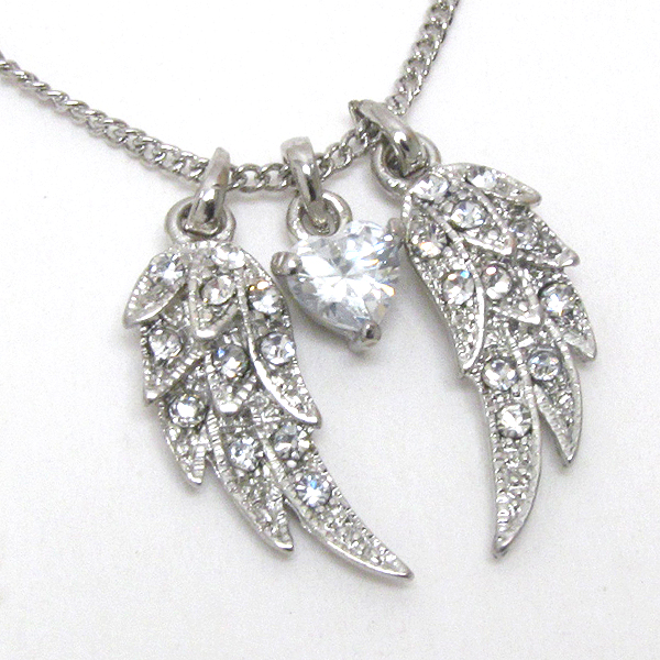Premier electro plating crystal deco double angel wing necklace