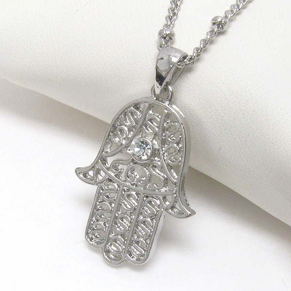 Premier electro plating crsytal center deco metal filigree hamsa pendant necklace