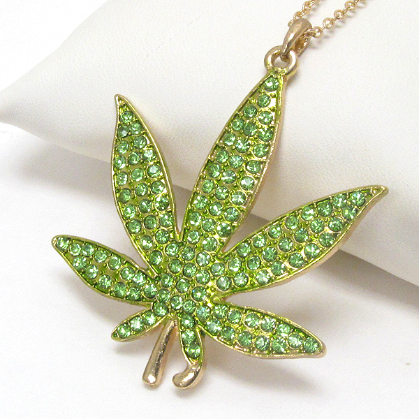 Premier electro plating crsytal deco marijuana leaf pendant necklace