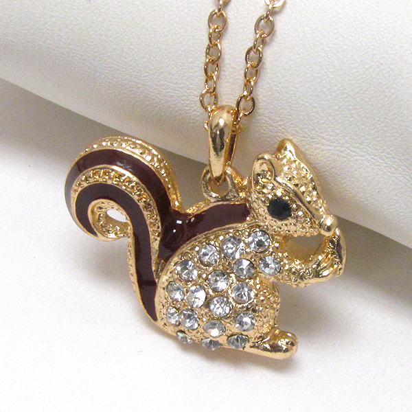 Premier electro plating crystal squirrel necklace