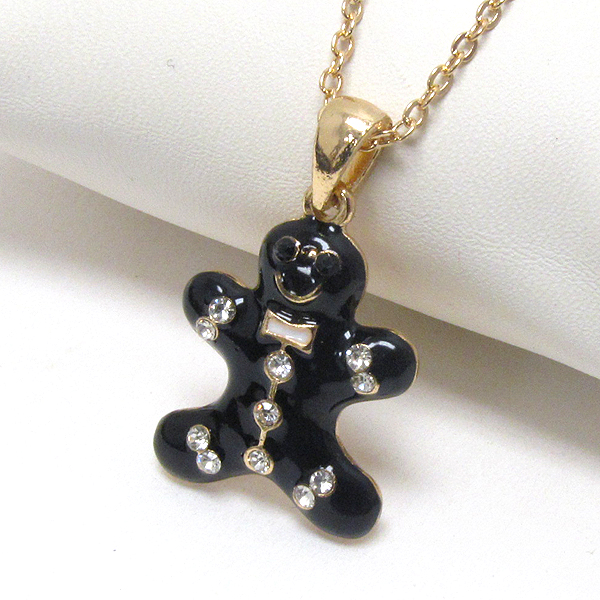 Premier electro plating crystal deco gingerbread man pendant necklace