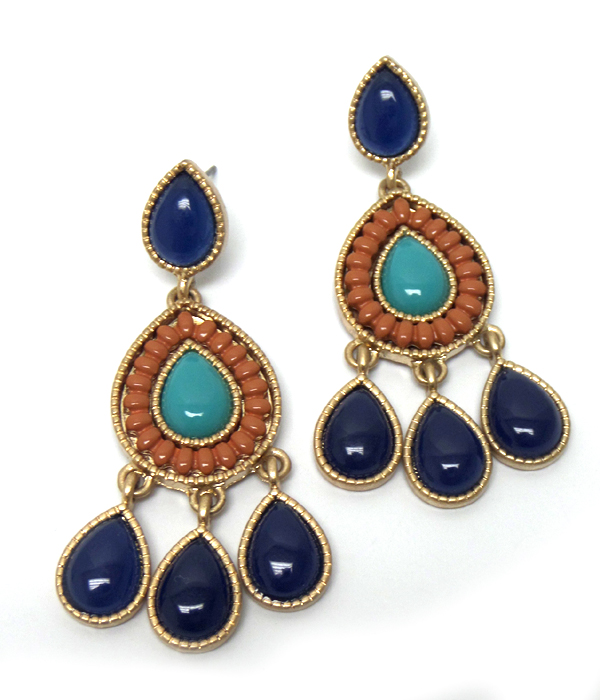 Multi stones teardrop hook earrings