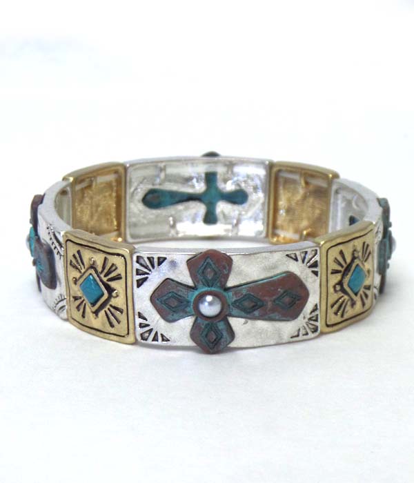 Multi metal cross bracelet