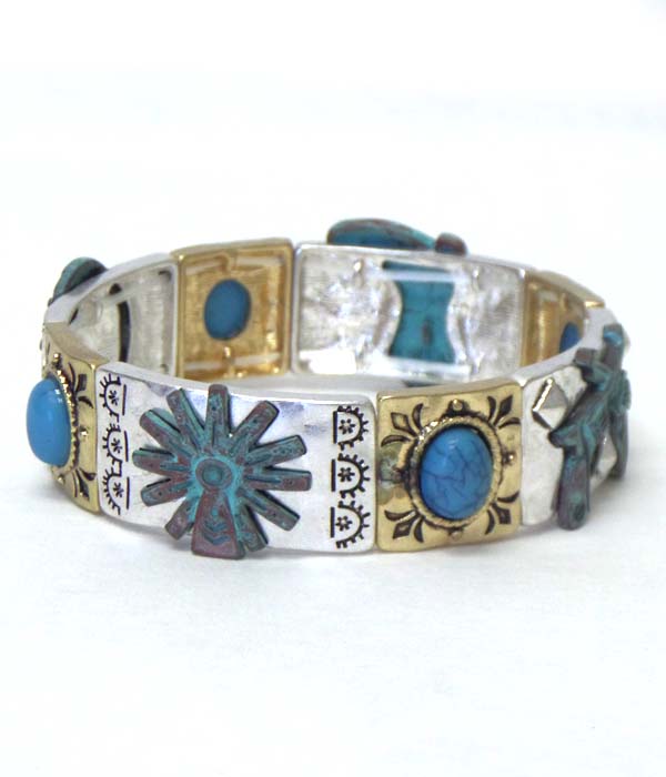 Turquoise stone multi metal bracelet