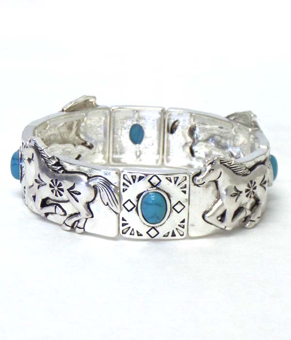 Horse with turquoise stone metal bracelet 