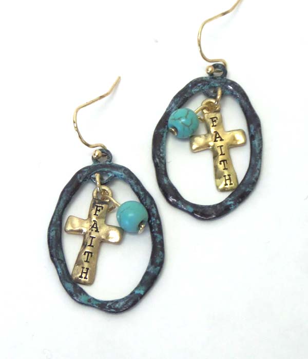 Rustic cross faith hook earrings