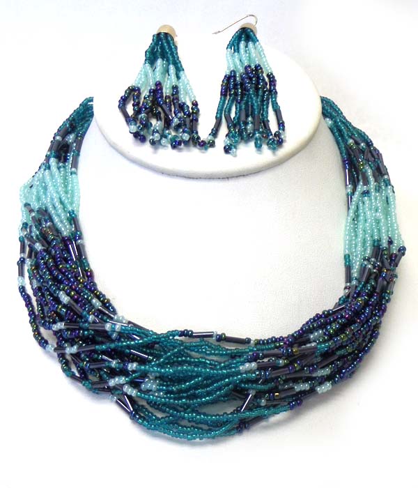 Multi layer seed beaded necklace set