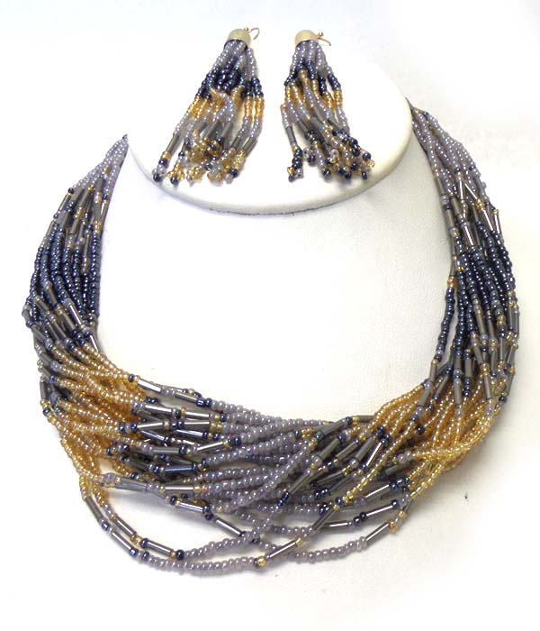 Multi layer seed beaded necklace set