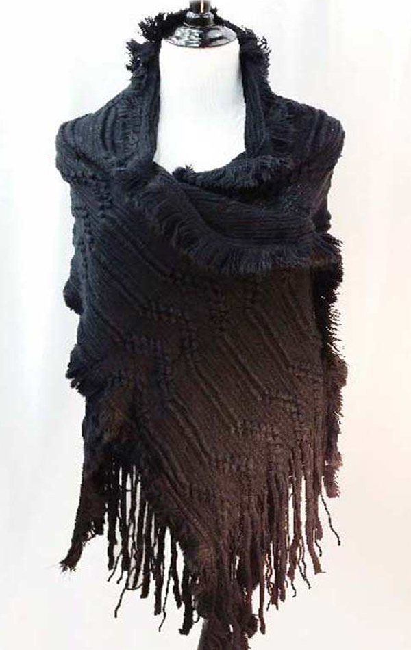 Knitted fringe drop shawl