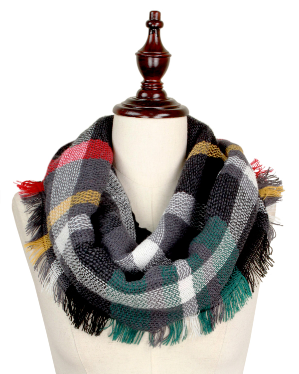 WOVEN PLAID INFINITY SCARF - 100% ACRYLIC