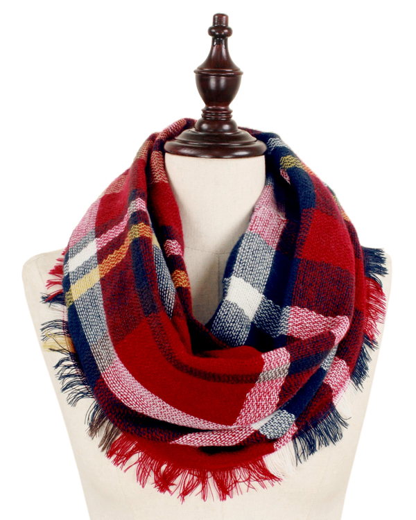 WOVEN PLAID INFINITY SCARF - 100% ACRYLIC