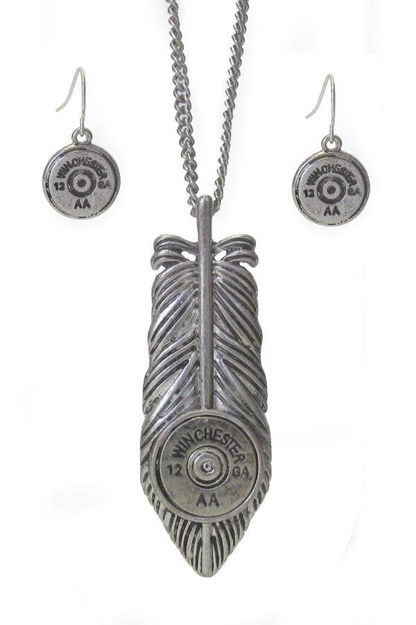 Bullet and feather necklace set