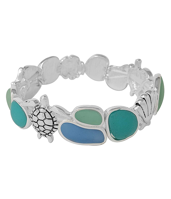 SEALIFE THEME STRETCH BRACELET - SEA GLASS