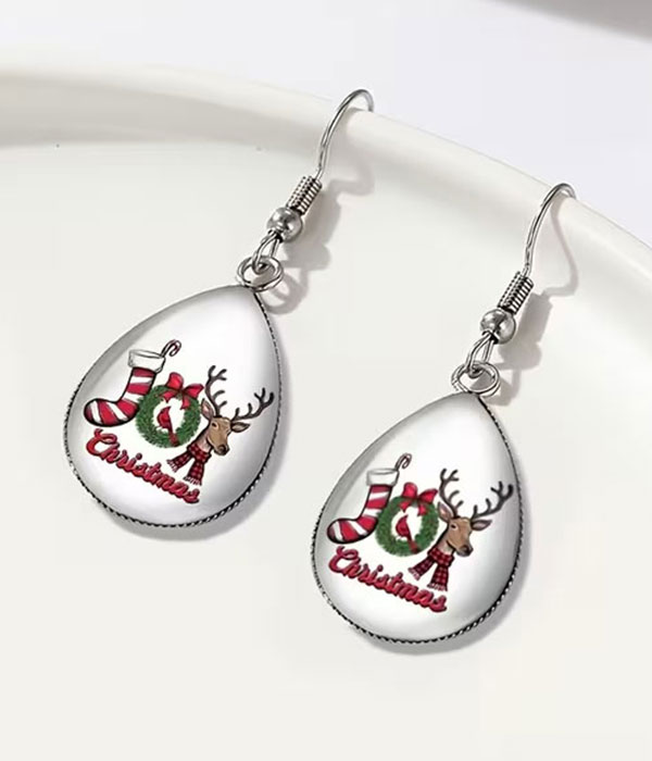 Christmas joy puffy glass teardrop earring