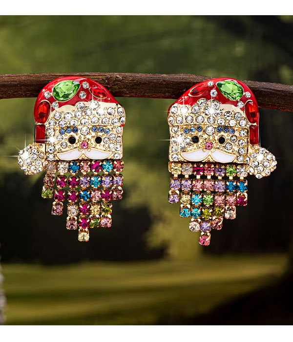 Christmas santa rhinestone earring