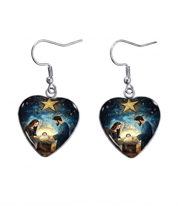 Nativity heart epuffy glass arring
