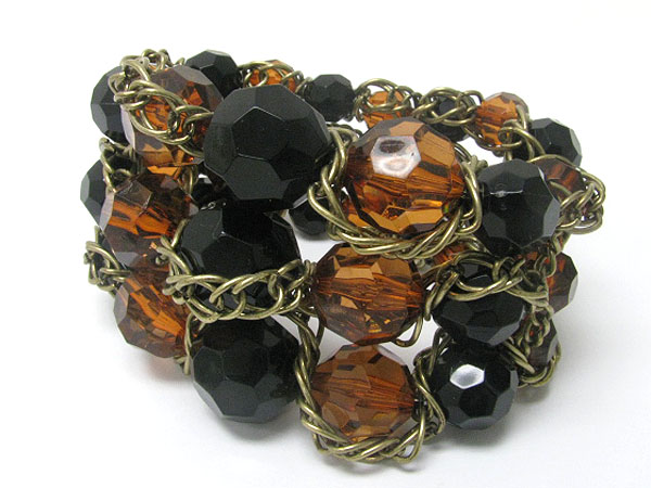 Triple row facet glass stone chain tangle stretch bracelet