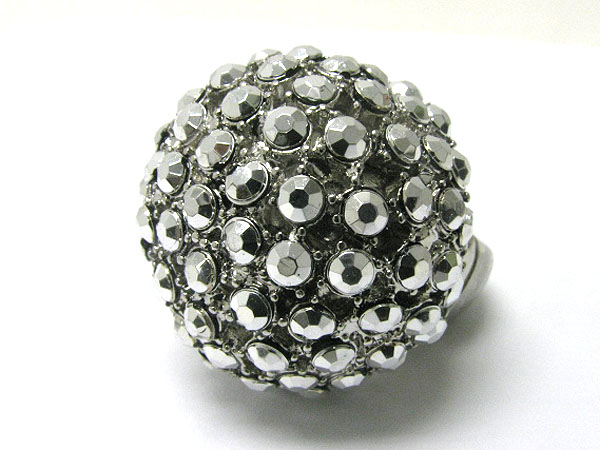 Glam punk rock metallic stone filled puffy dome stretch ring