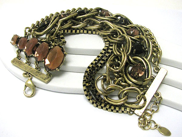 Crystal and mixed multi chain link bracelet
