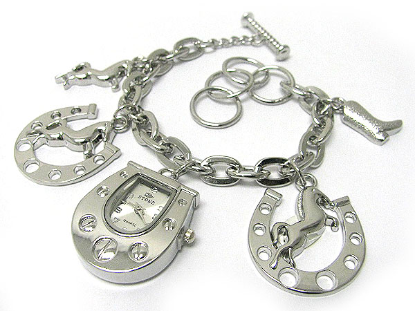 Western theme horse shoe charm dangle watch