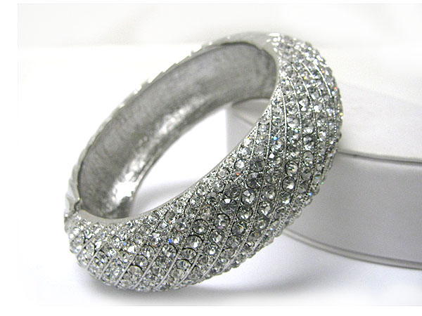 Luxury class crystal stud plain metal hinge bangle