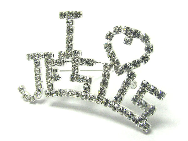Rhinestone i love jesus pin or brooch