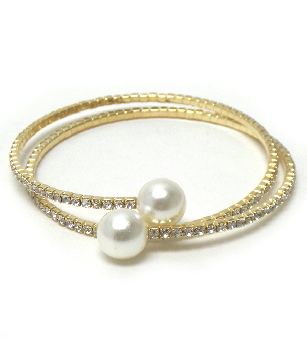 Flexible memory wire with stones and pear wrap around bracelet