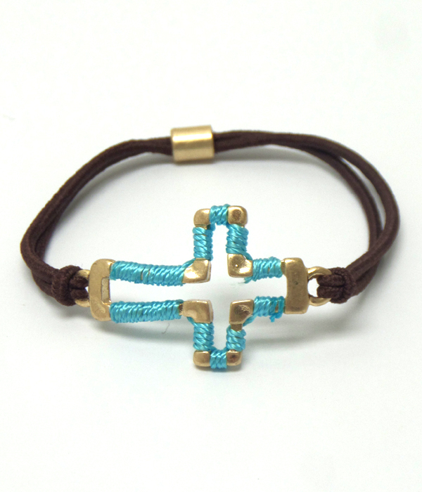 Metal cut out cross thread bracelet