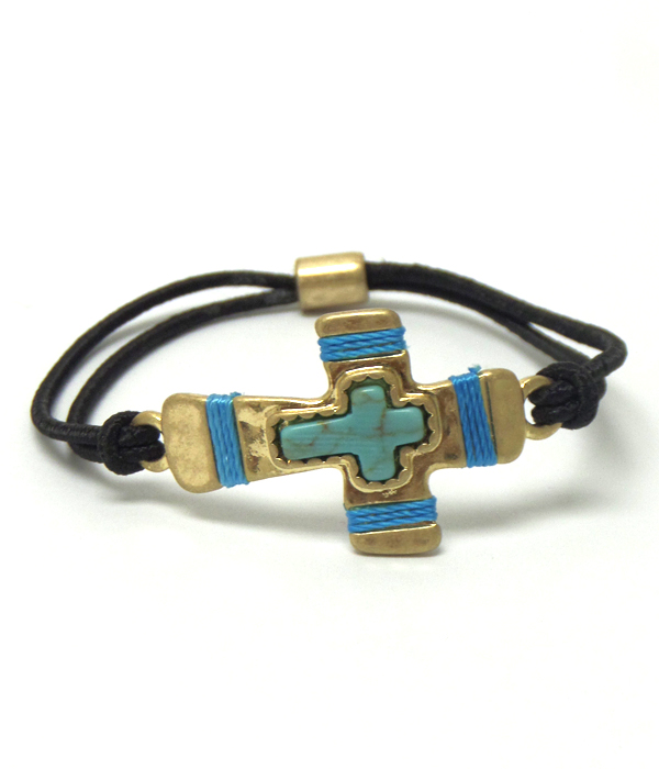 Semi precious stone with cross thread bracelet