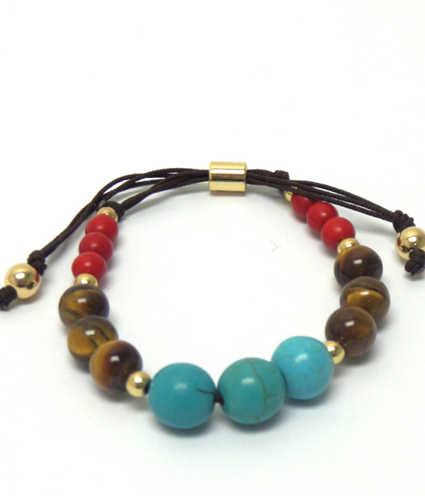 Zen stones and beads pull tie bracelet