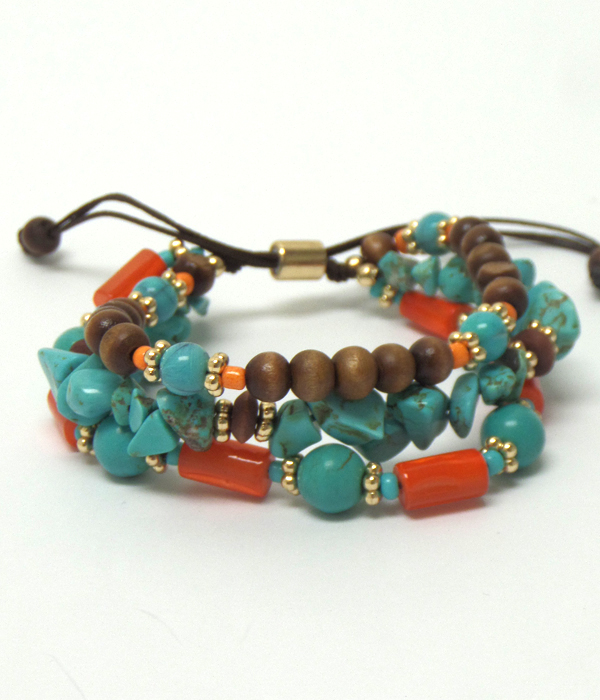 Layer stone and beads pull tie bracelet