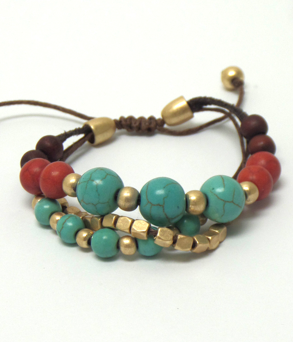 Layer stone and beads pull tie bracelet 