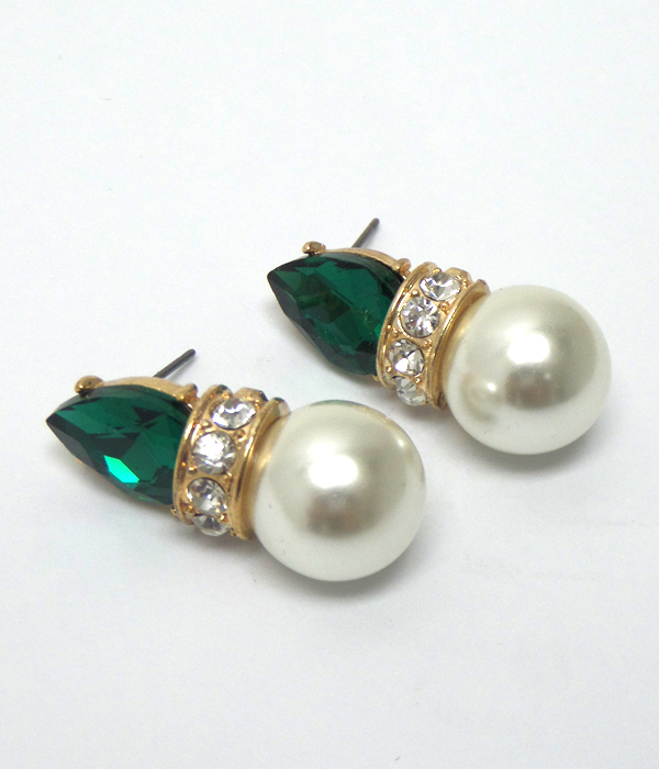 Tear drop glass and crystal rondell pearl earrings