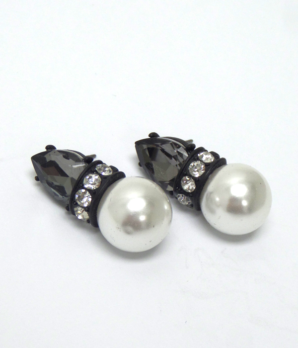 Tear drop glass and crystal rondell pearl earrings