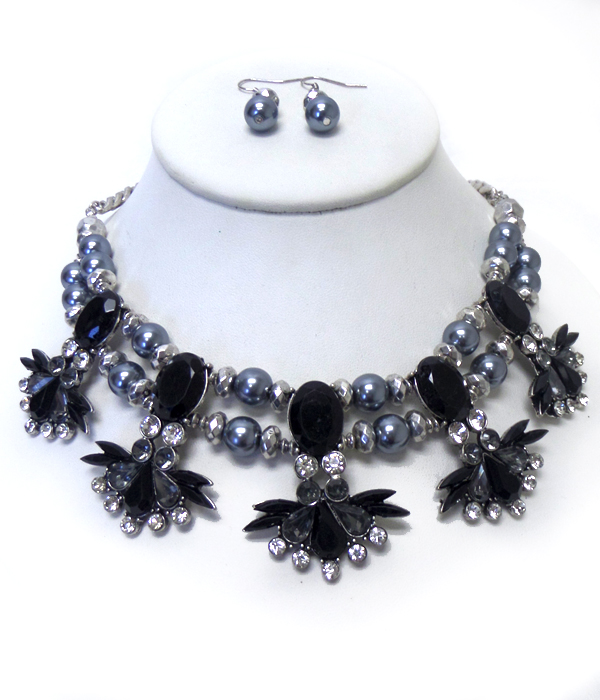 BOUTIQUE STYLE CRYSTAL AND PEARL NECKACE SET