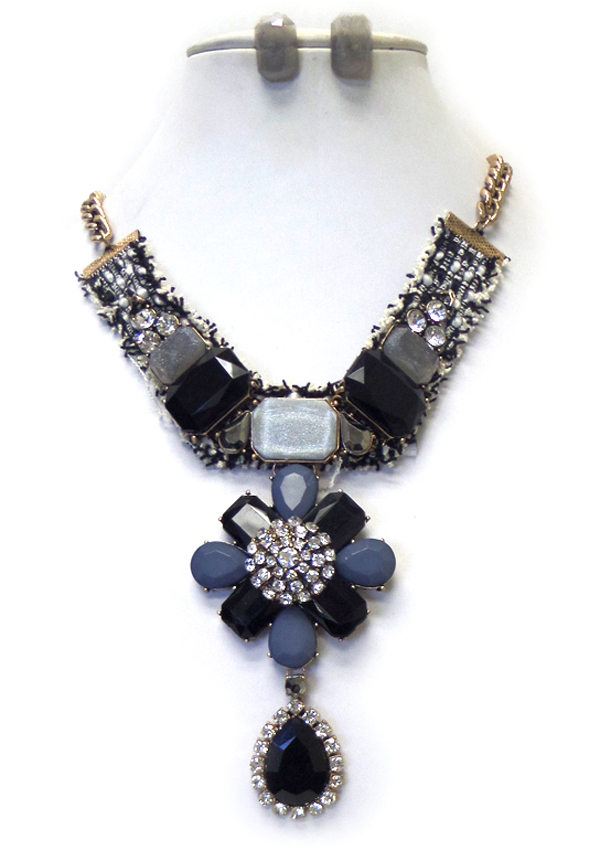 Boutique style crystal and acryl deco y drop neckace set