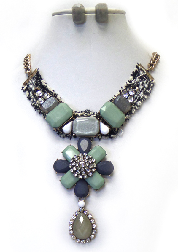 Boutique style crystal and acryl deco y drop neckace set