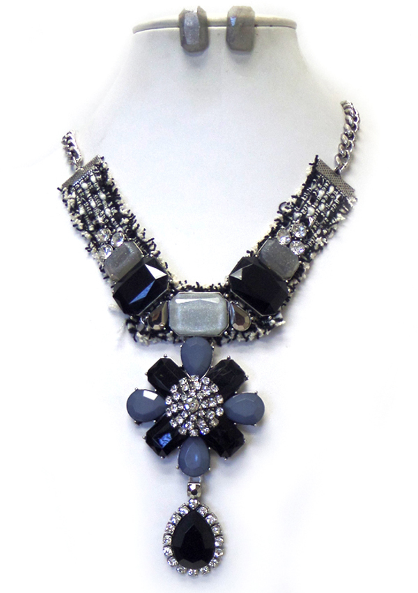 Boutique style crystal and acryl deco y drop neckace set