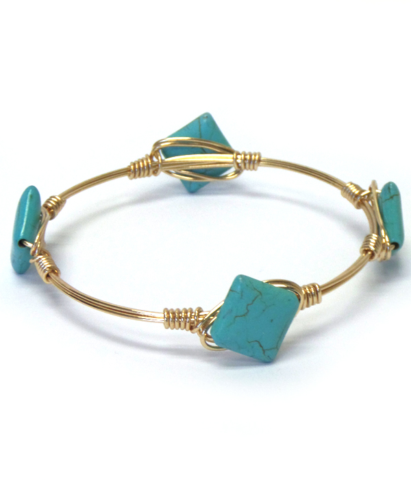 Turquoise stone bourbon wire bangle bracelet