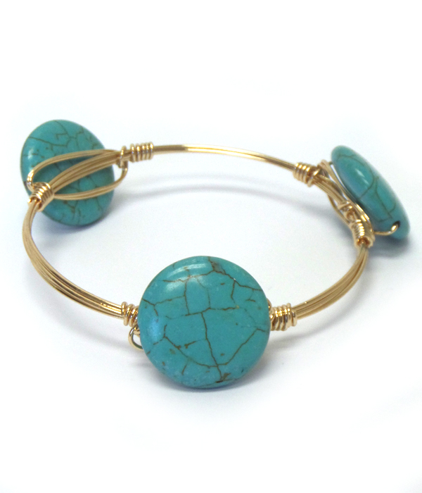 Turquoise stone bourbon wire bangle bracelet