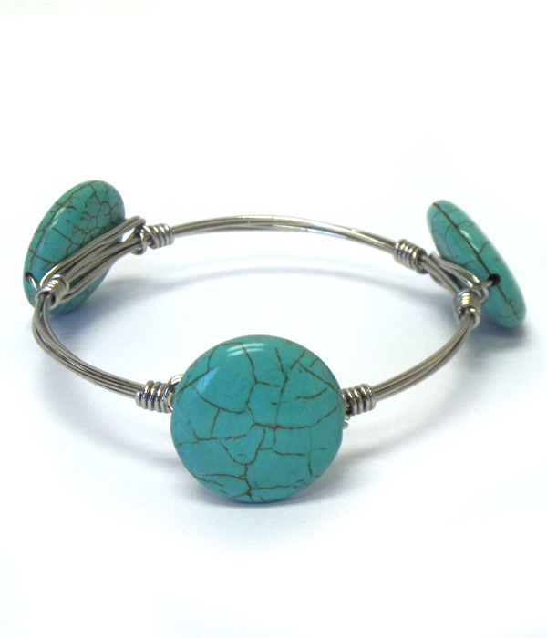 Turquoise stone bourbon wire bangle bracelet