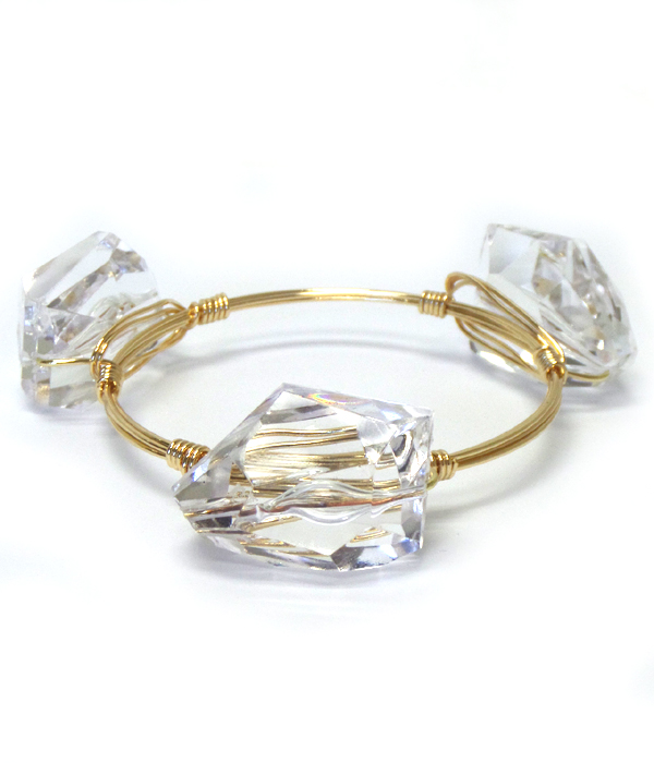 Rock crystal stone bourbon wire bangle bracelet