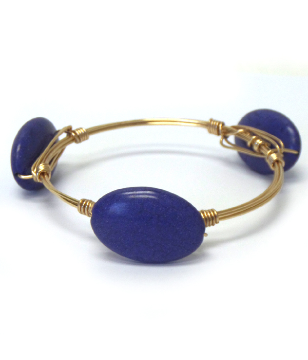 Natural stone bourbon wire bangle bracelet
