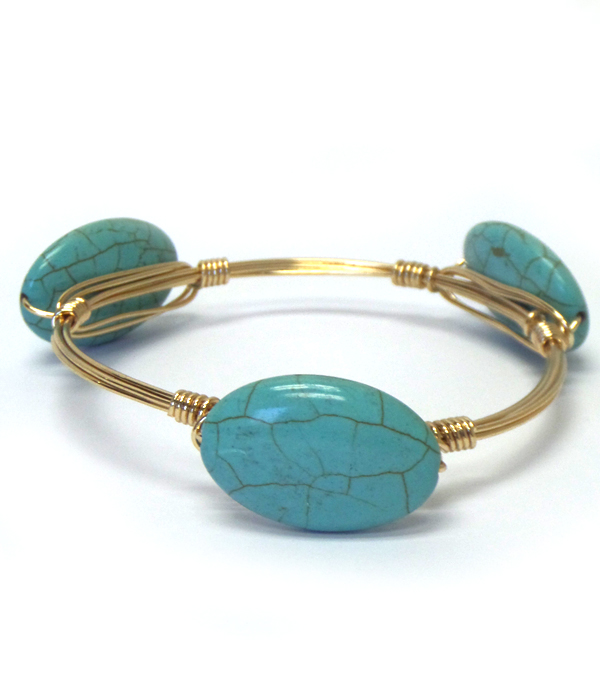 Natural stone bourbon wire bangle bracelet