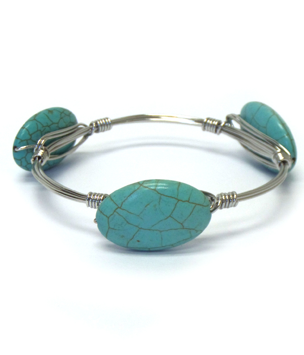 Natural stone bourbon wire bangle bracelet