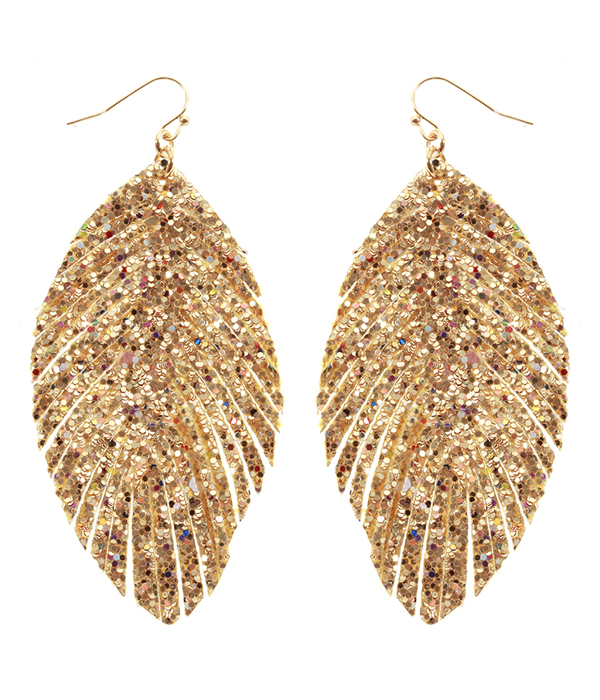 FAUX LEATHER GLITTER FRINGE EARRING