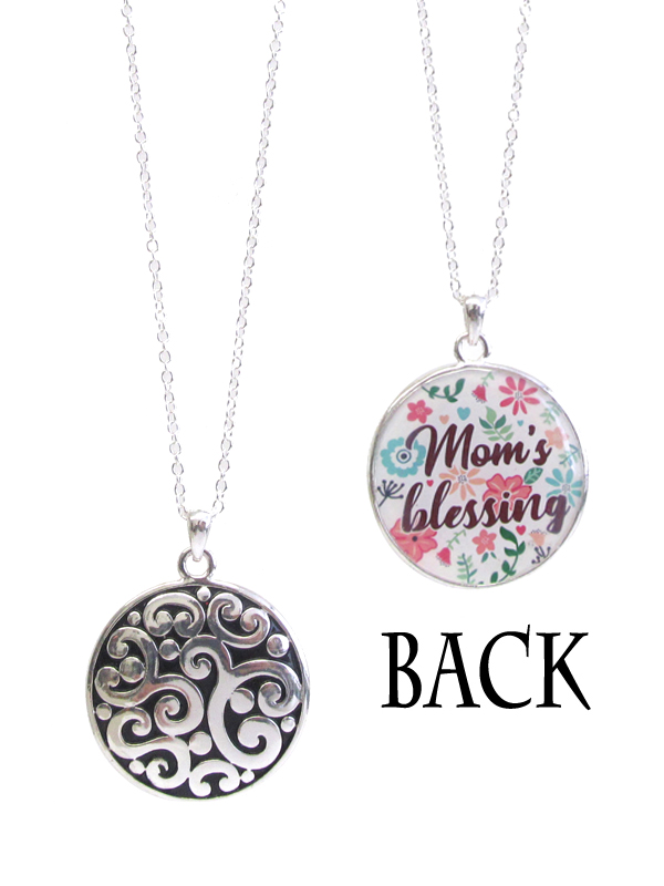 DESIGNER TEXTURED INSPIRATION BOTH SIDE PENDANT NECKLACE - MOM'S BLESSING