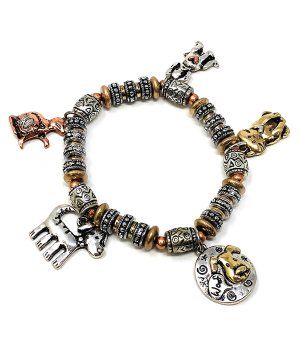 PET LOVERS THEME MULTI BEAD MIX STRETCH BRACELET - DOG